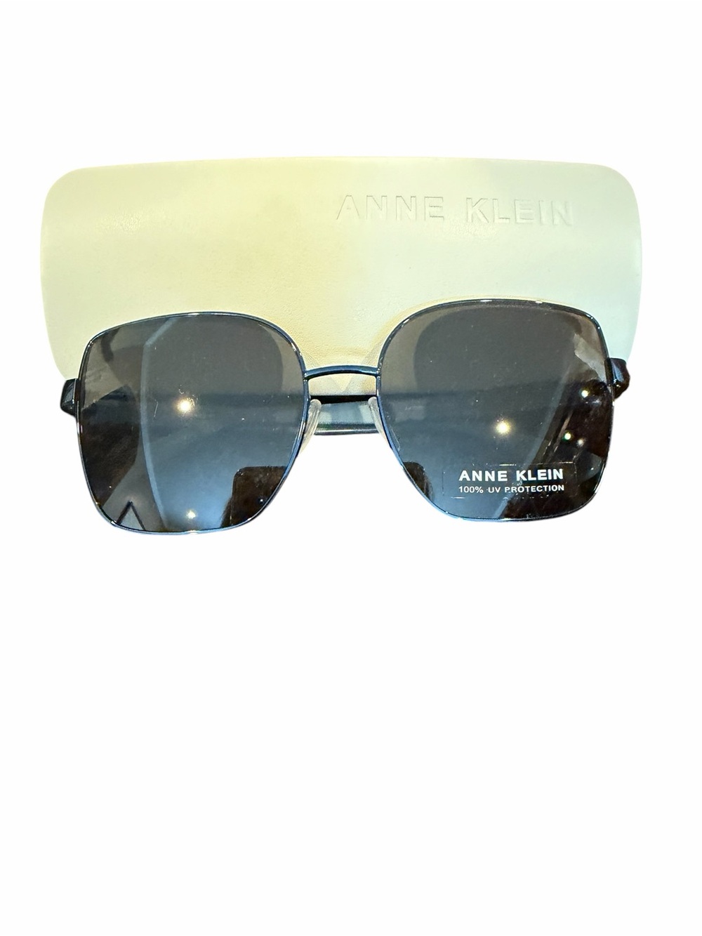 New! Anne Klein Sunglasses with Case AK7086 410 Navy Blue Aviators